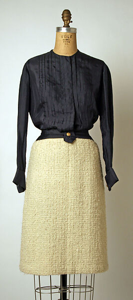 Suit, House of Chanel (French, founded 1910), wool, silk
c) silk
d,e) metal, French