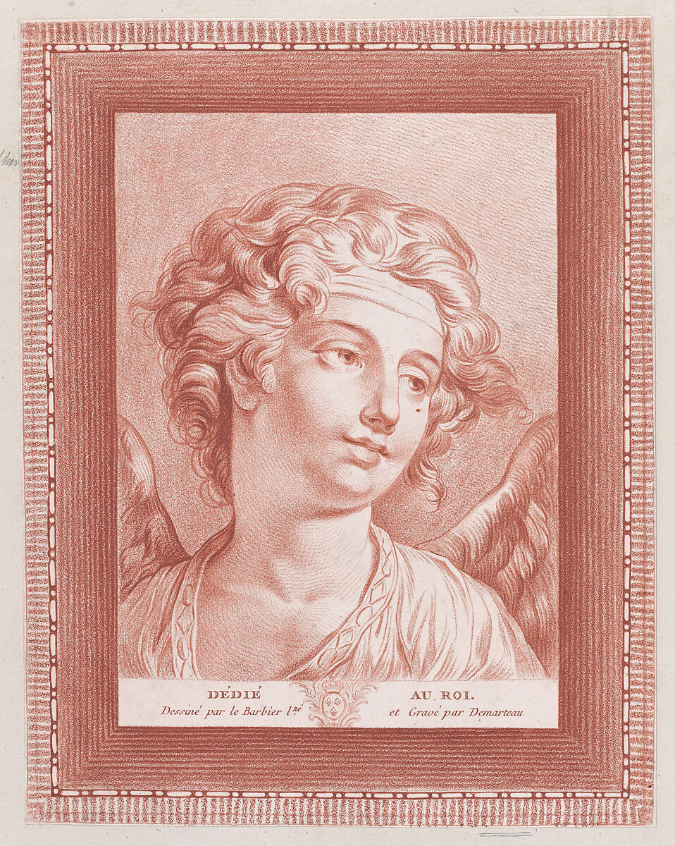 Tête d'Ange, Gilles Demarteau (French, Liège 1722–1776 Paris), Stipple engraving printed in red ink 