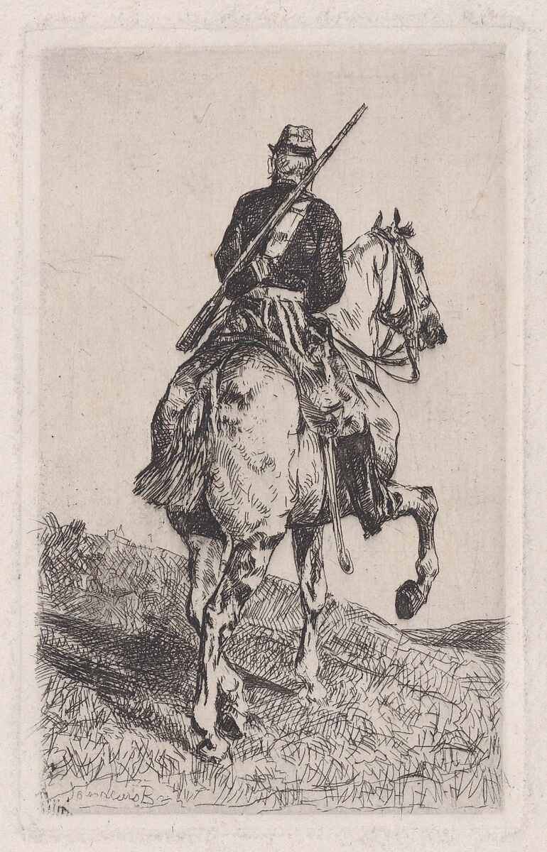 Man on horseback, John-Lewis Brown (French, Bordeaux 1829–1890 Paris), Etching 
