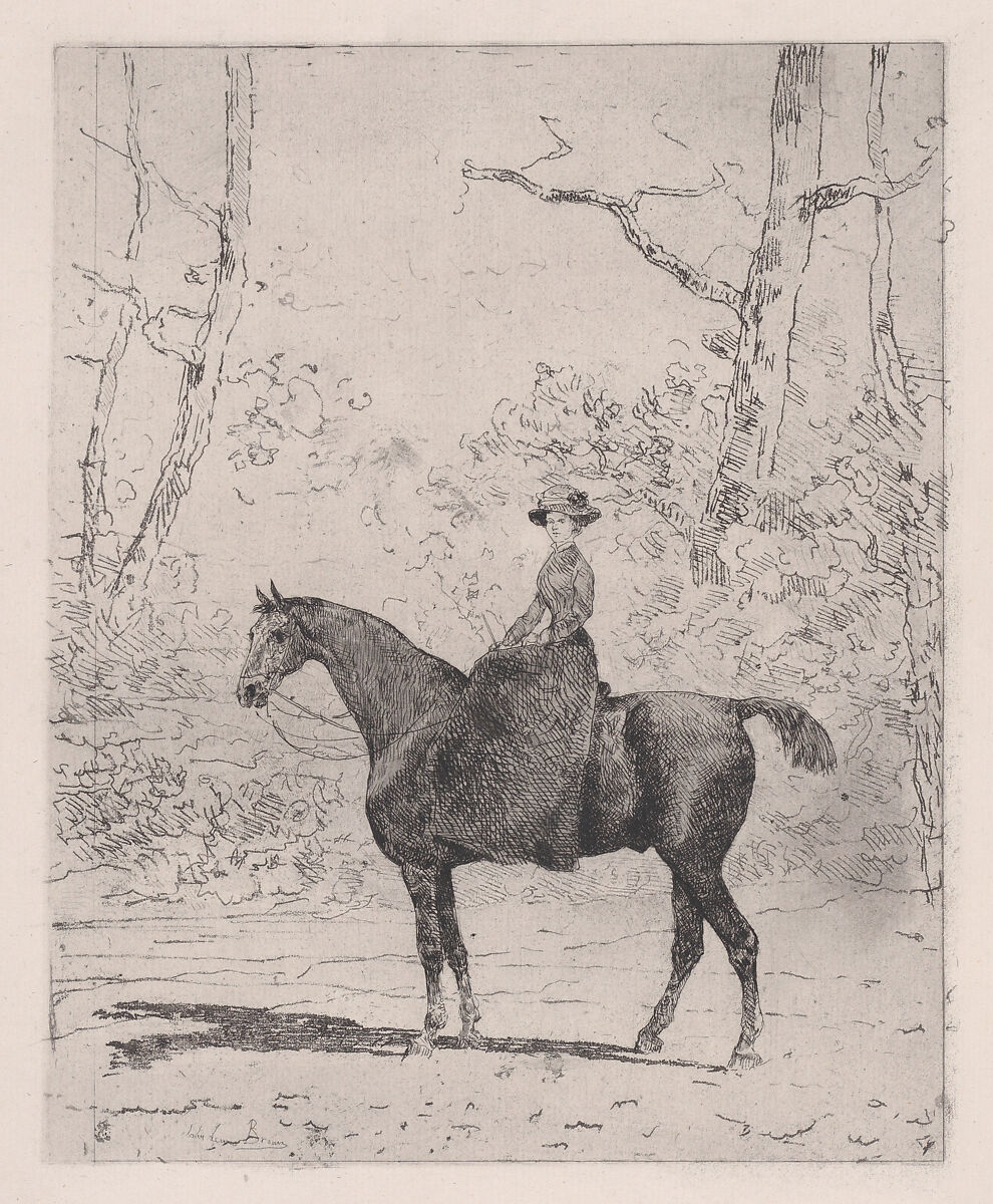 Woman on horseback, John-Lewis Brown (French, Bordeaux 1829–1890 Paris), Etching 