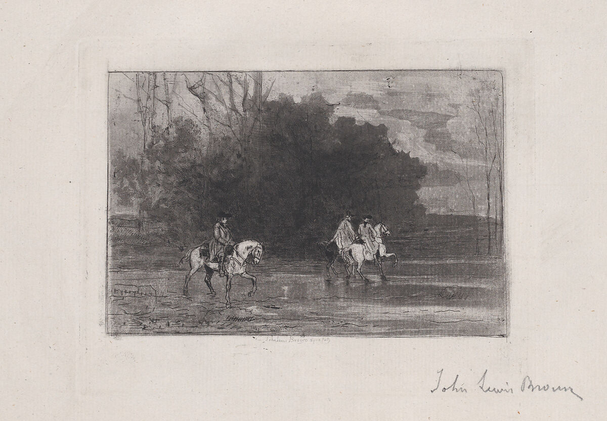 Landscape with three riders, John-Lewis Brown (French, Bordeaux 1829–1890 Paris), Aquatint 
