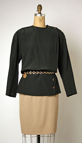 Ensemble, House of Chanel (French, founded 1910), a,b) wool
c) silk
d) metal, French