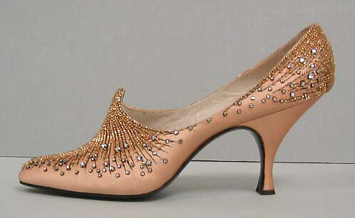 Evening shoes, House of Dior (French, founded 1946), silk, glass, metal, French
