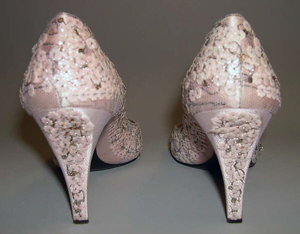 Evening shoes, House of Dior (French, founded 1946), silk, nylon, leather, plastic, metallic thread, glass, French