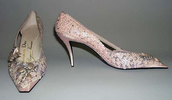 Evening shoes, House of Dior (French, founded 1946), silk, nylon, leather, plastic, metallic thread, glass, French