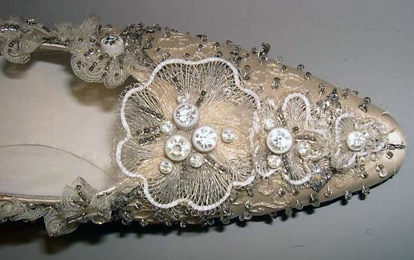 Wedding shoes, House of Dior (French, founded 1946), silk, leather, nylon, glass, metallic thread, French
