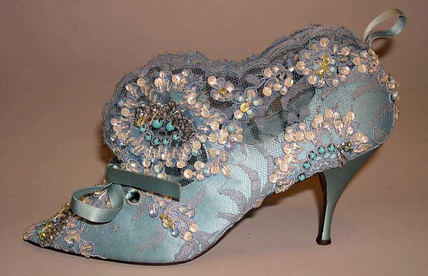 Evening boots, House of Dior (French, founded 1946), silk, leather, cotton, plastic, glass, French