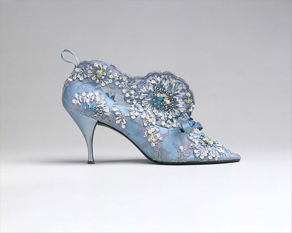 Evening boots, House of Dior (French, founded 1946), silk, leather, cotton, plastic, glass, French 