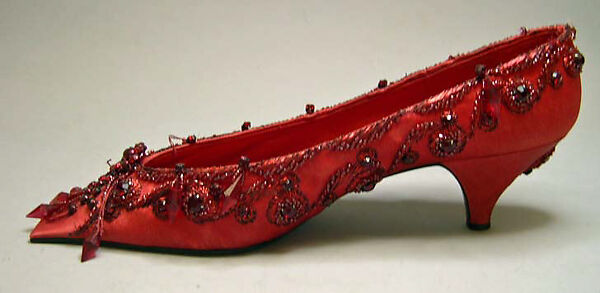 Evening shoes, House of Dior (French, founded 1946), silk, metallic thread, glass, plastic, metal, French 