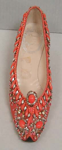 Evening shoes, House of Dior (French, founded 1946), silk, metallic thread, plastic, glass, metal, French