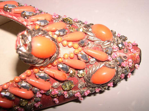 Evening shoes, House of Dior (French, founded 1946), silk, metallic thread, plastic, glass, metal, French