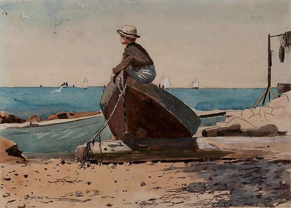 Waiting for Dad (Longing), Winslow Homer (American, Boston, Massachusetts 1836–1910 Prouts Neck, Maine), Watercolor on wove paper, American 