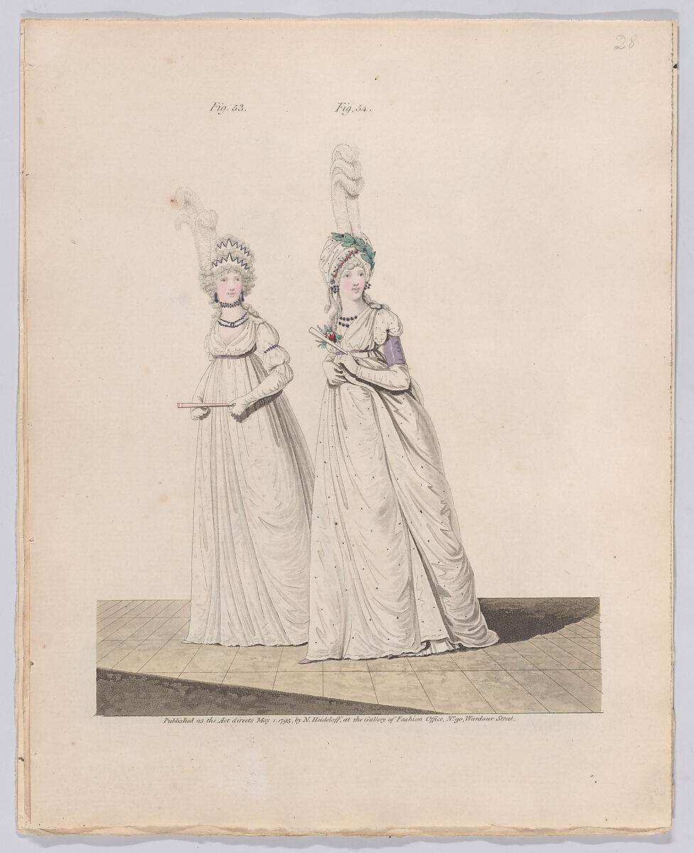 Gallery of Fashion, vol.II: April 1 1795 - March 1, 1796, Nicolaus Heideloff (German, Stuttgart 1761–1837 The Hague), Illustrations: etching and engraving (hand colored}