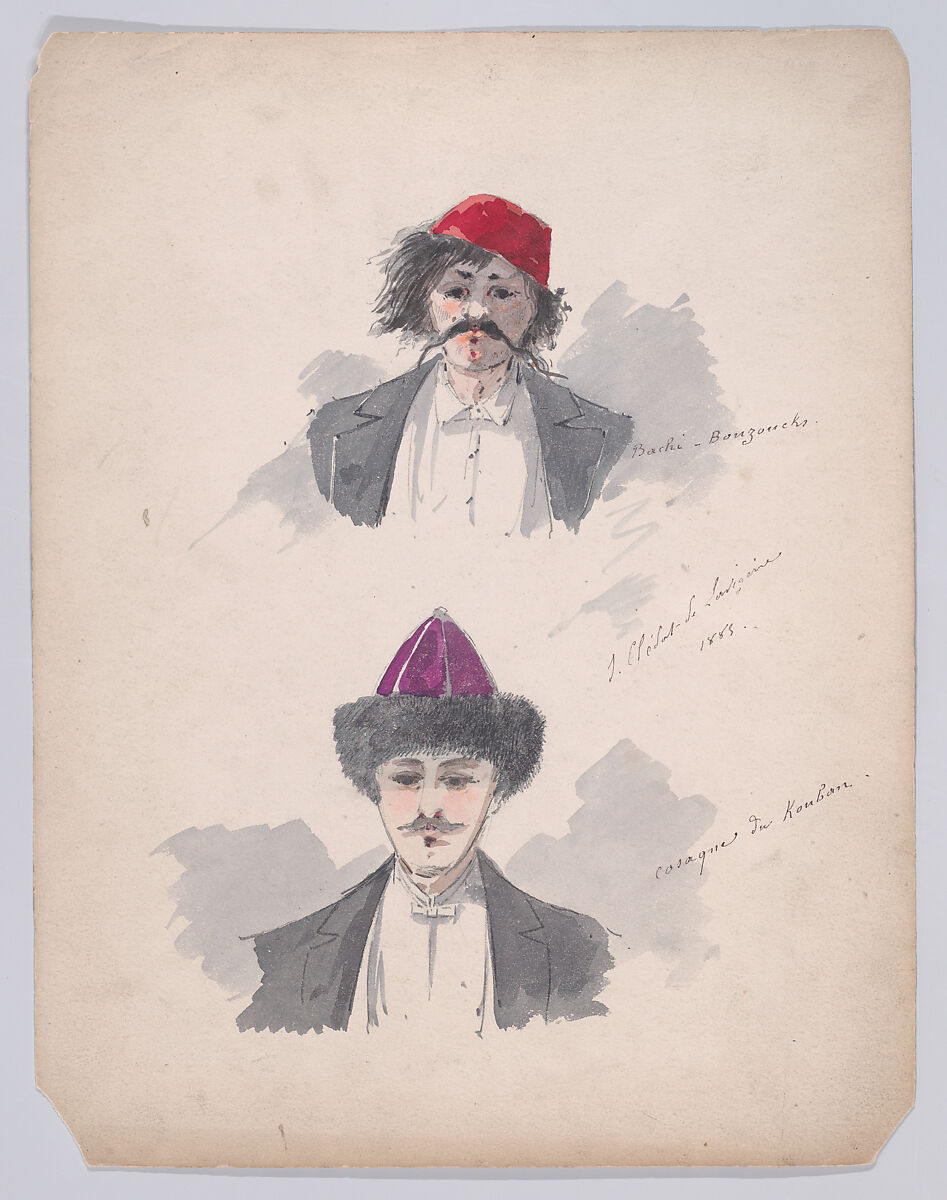 Portfolio of Characters and Types, Samuel Marie Clédat de Lavigerie (French, 1846–?), Graphite, pen and ink, watercolor, gouache, and metallic paint 