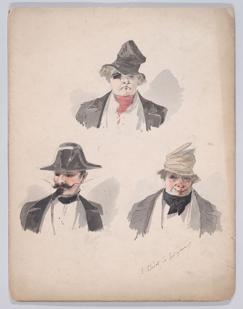 Portfolio of Characters and Types, Samuel Marie Clédat de Lavigerie (French, 1846–?), Graphite, pen and ink, watercolor, gouache, and metallic paint