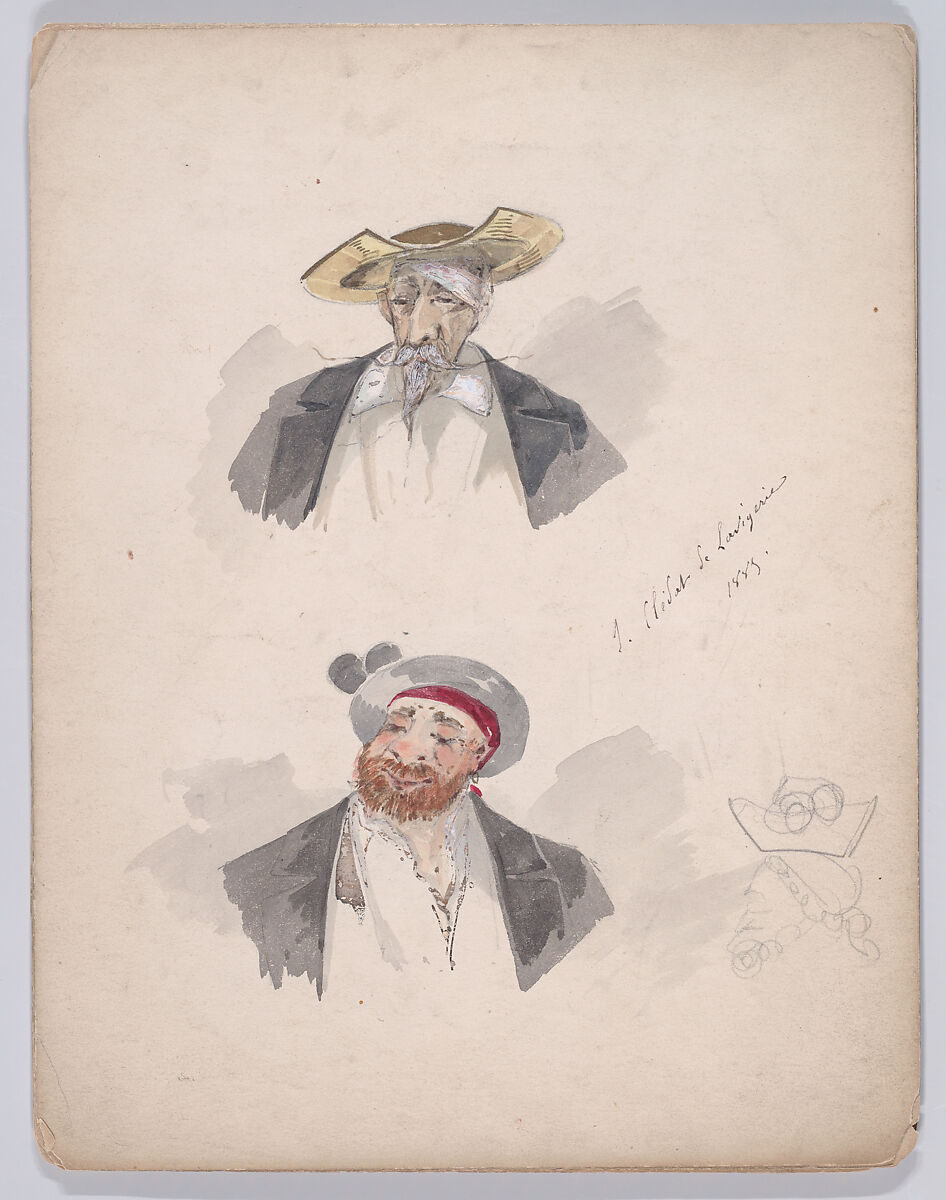 Portfolio of Characters and Types, Samuel Marie Clédat de Lavigerie (French, 1846–?), Graphite, pen and ink, watercolor, gouache, and metallic paint