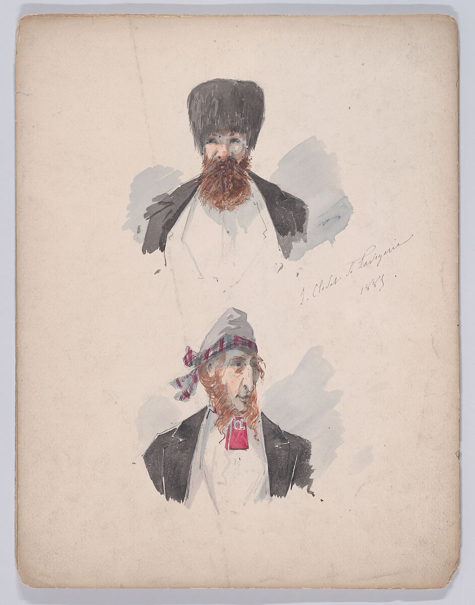Portfolio of Characters and Types, Samuel Marie Clédat de Lavigerie (French, 1846–?), Graphite, pen and ink, watercolor, gouache, and metallic paint