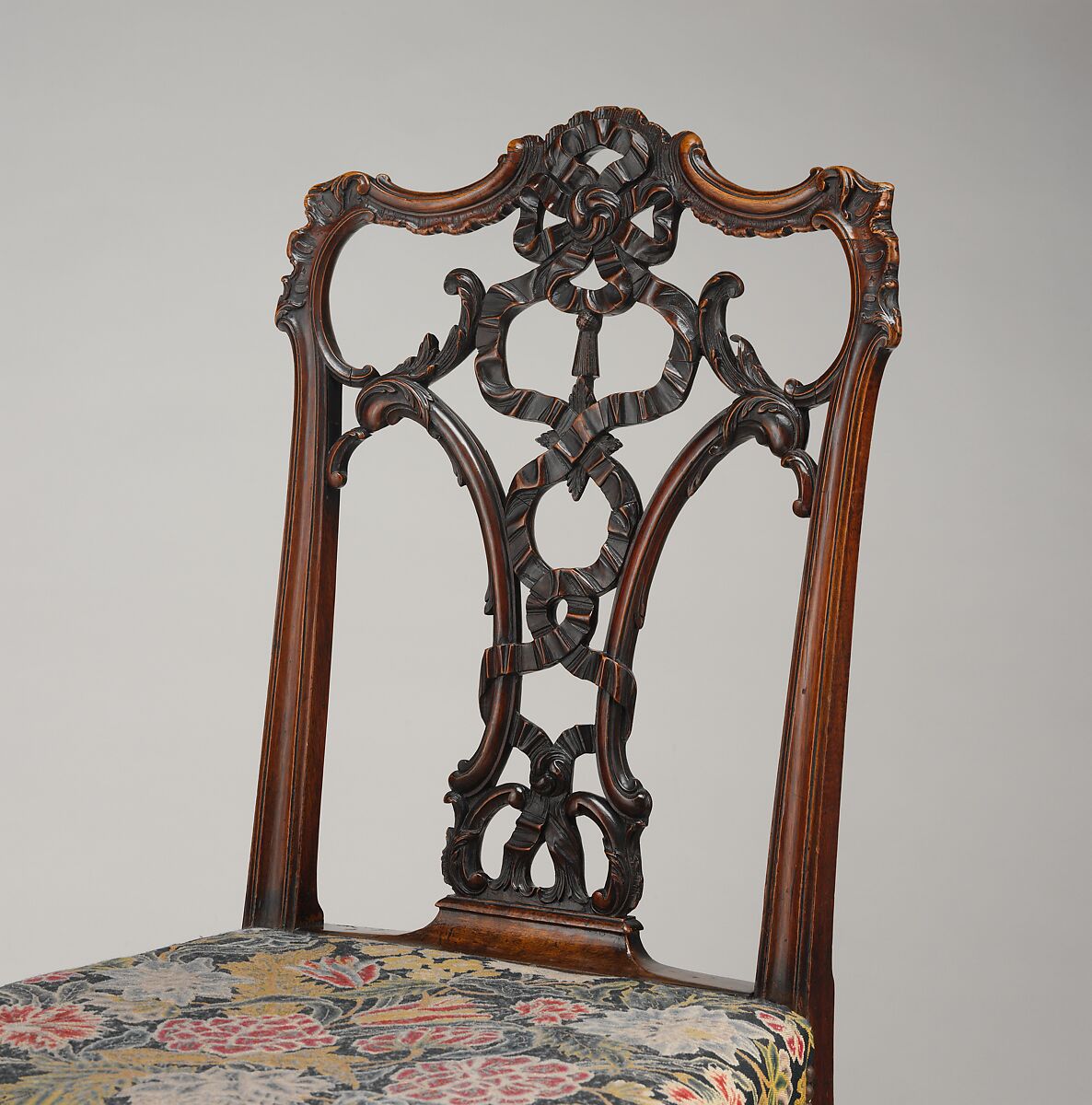 Side Chair (one of a pair), After a design by Thomas Chippendale (British, baptised Otley, West Yorkshire 1718–1779 London), Mahogany; tent stitch embroidery on canvas, British
