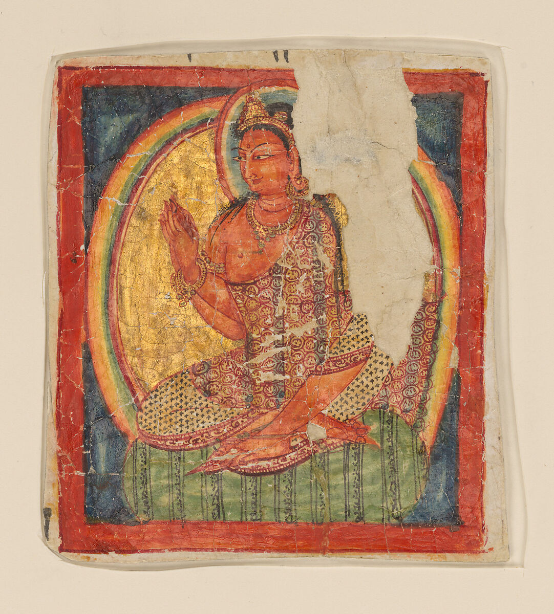 Fragment of a Prajnaparamita Sutra manuscript folio, Unidentified Artist, Kashmiri, Fragment; colors and black ink on paper, Ancient Kingdom of Kashmir, India 