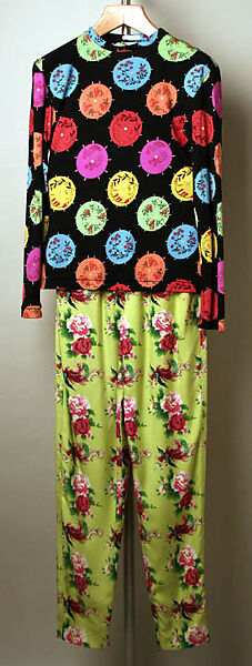 Ensemble, Todd Oldham (American, born 1961), (a–c) silk; (d, e) leather, plastic (vinyl), American