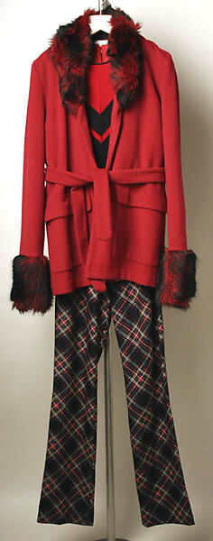 Ensemble, Todd Oldham (American, born 1961), (a) wool, synthetic; (b) wool; (c) silk; (d) rayon; (e, f) leather, American 