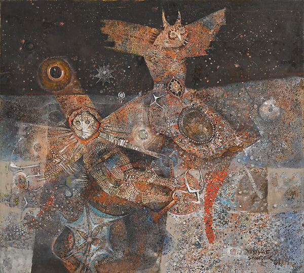 Night Flight of Dread and Delight, Skunder Boghossian (Addis Ababa 1937–2003 Washington, D.C), Oil on canvas with collage 