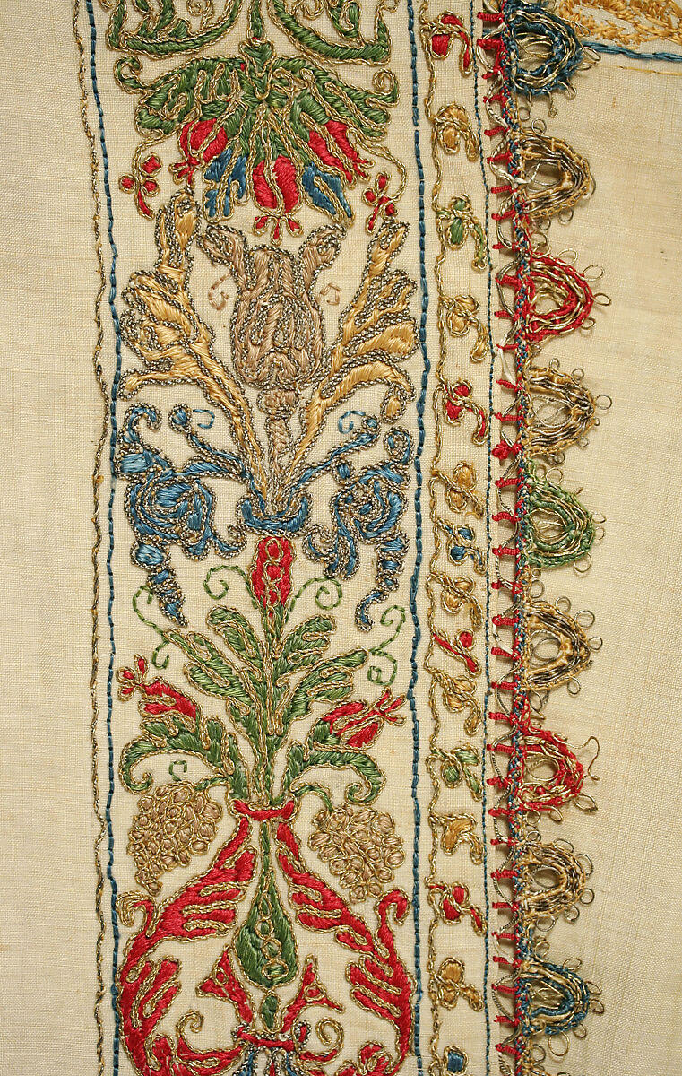 Smock, linen, silk and metal thread, Italian