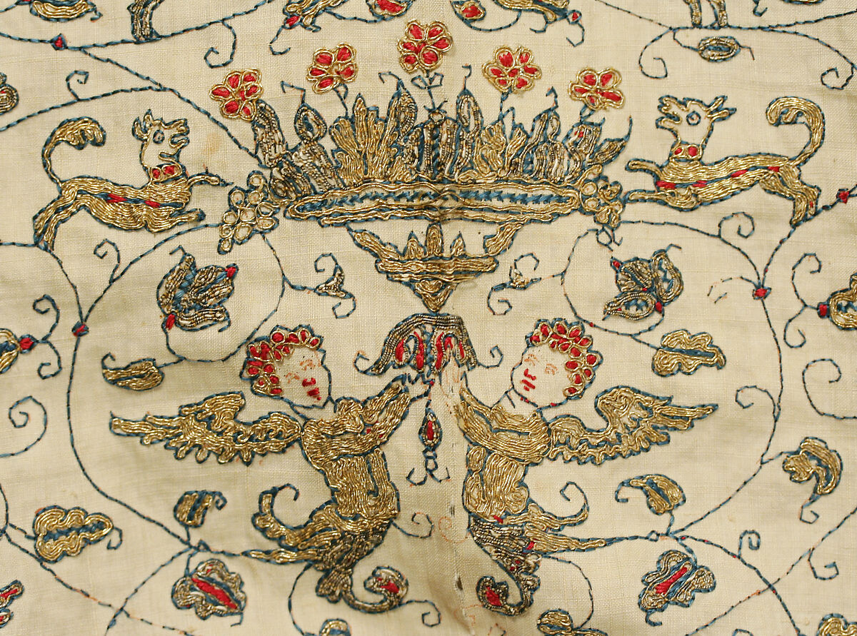 Smock, linen, silk and metal thread, Italian