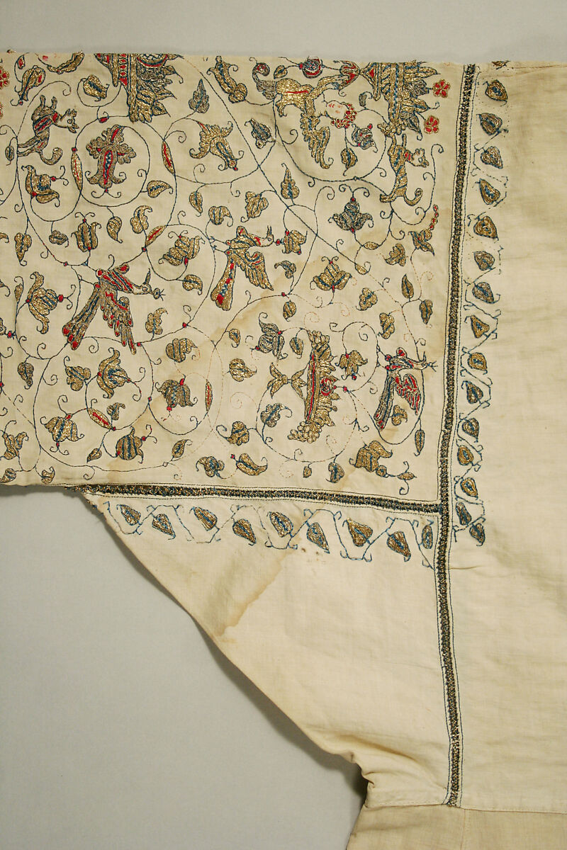 Smock, linen, silk and metal thread, Italian