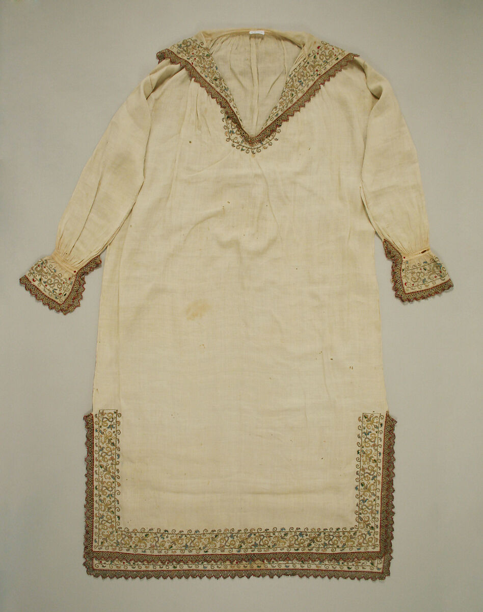 Shirt, linen, silk and metal thread, Italian 