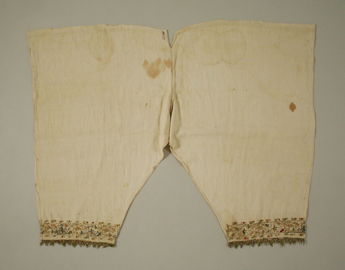 Trousers, linen, silk and metal thread, Italian