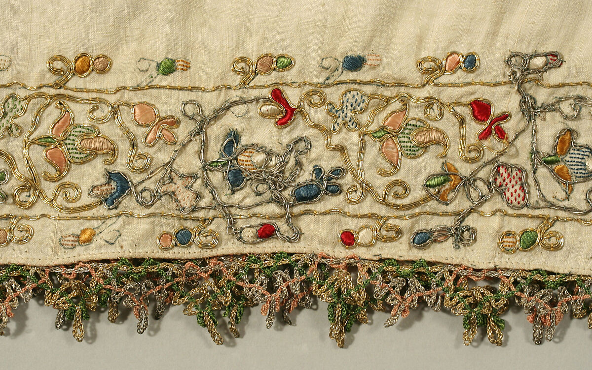 Trousers, linen, silk and metal thread, Italian