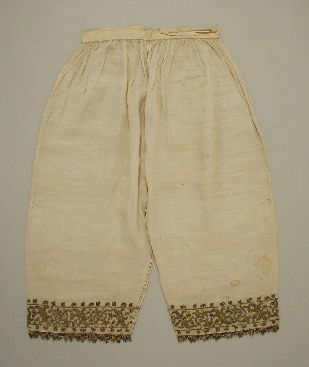 Trousers, linen, silk and metal thread, Italian