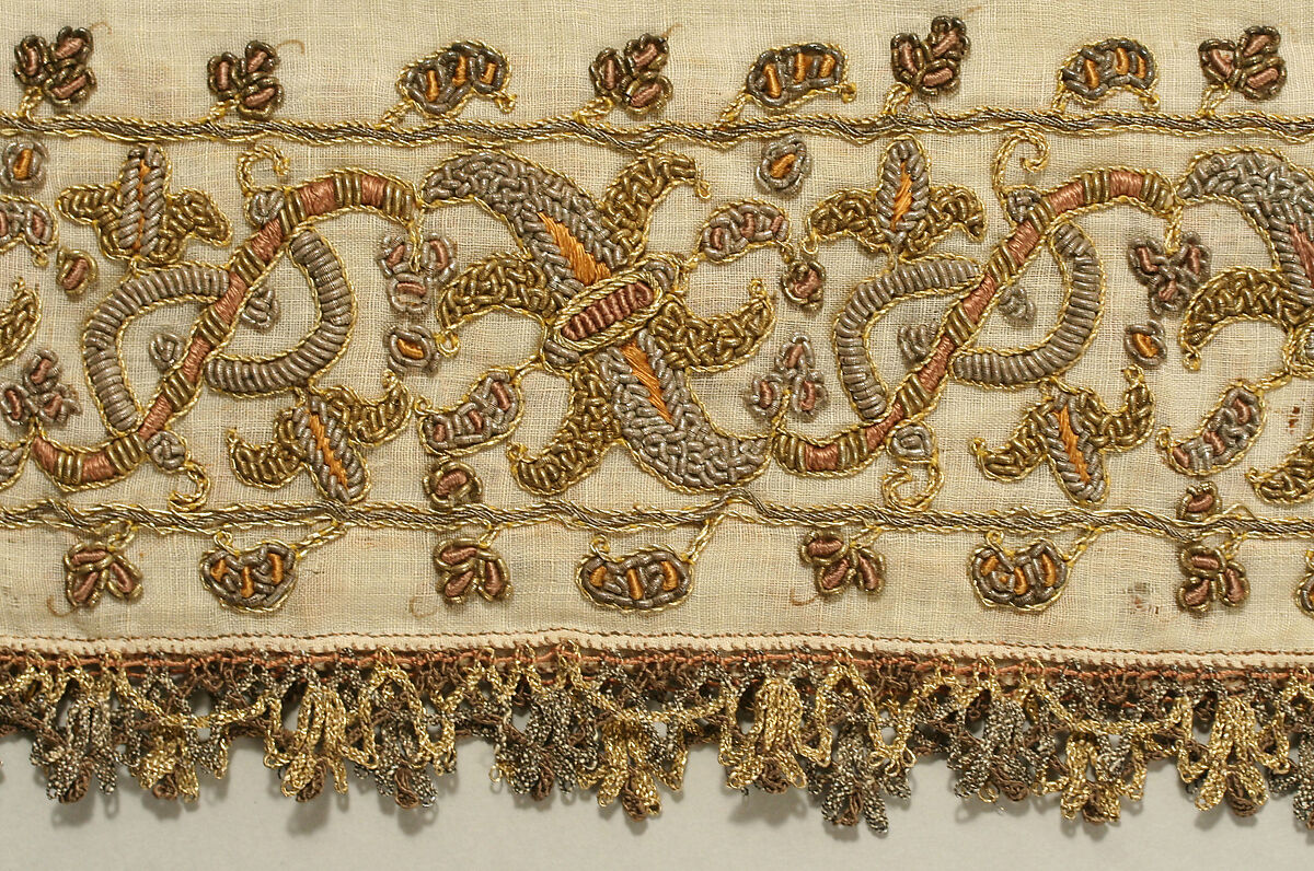 Trousers, linen, silk and metal thread, Italian