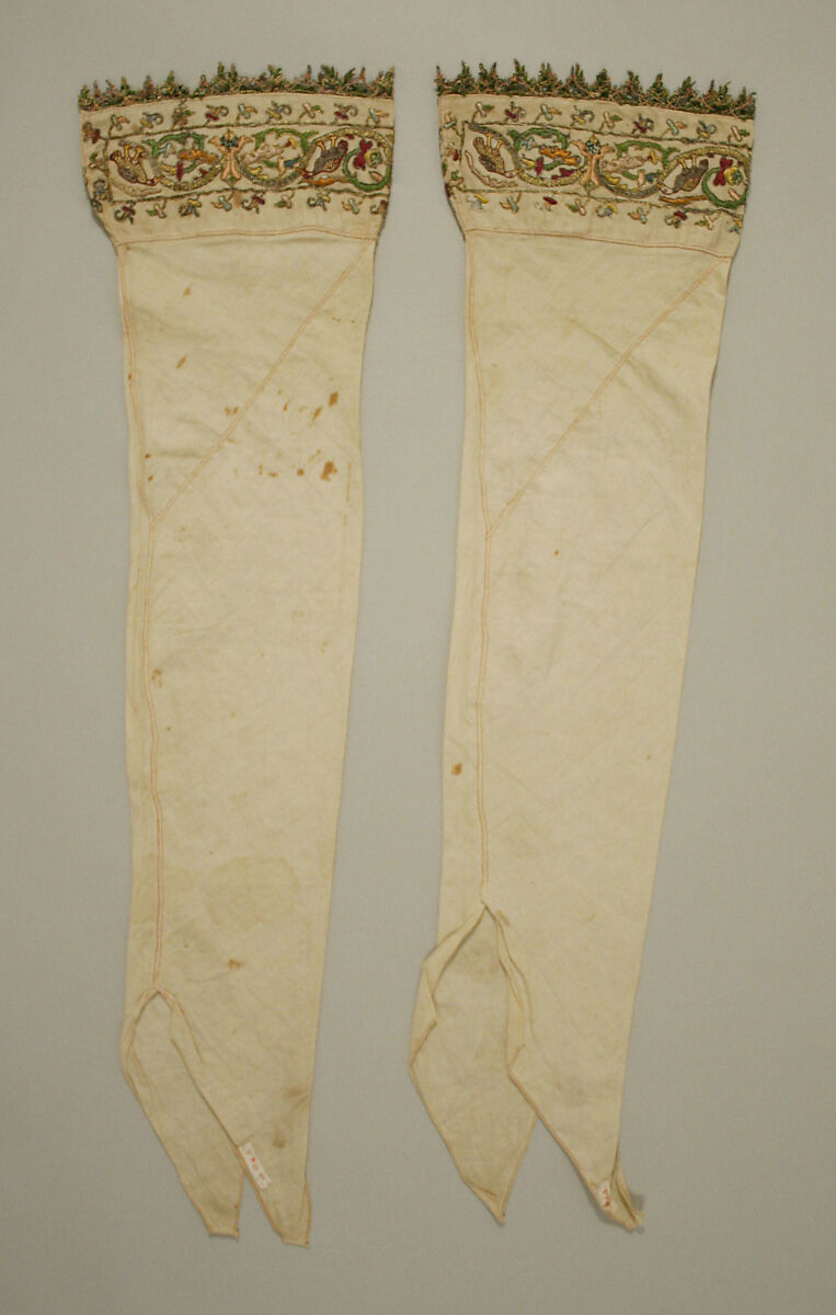 Stockings, linen, silk and metal thread, Italian 
