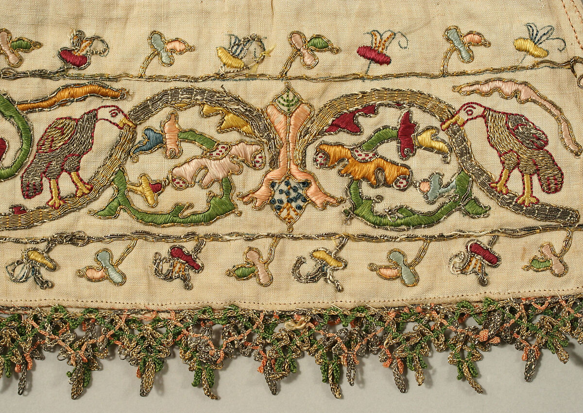 Stockings, linen, silk and metal thread, Italian