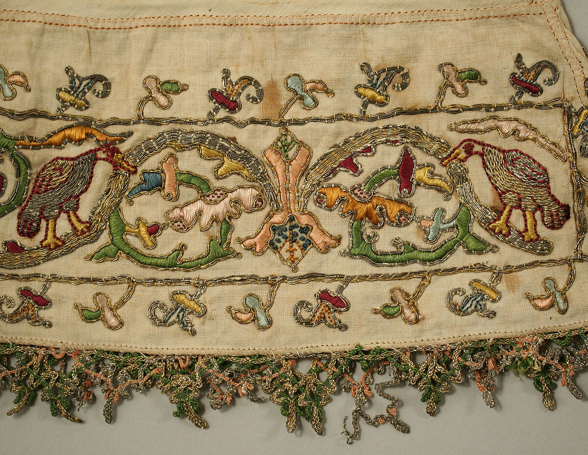 Stockings, linen, silk and metal thread, Italian