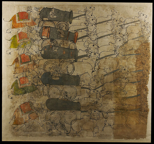 Transporting Field Cannons, Opaque watercolor and ink on paper, India, Rajasthan, Kota
