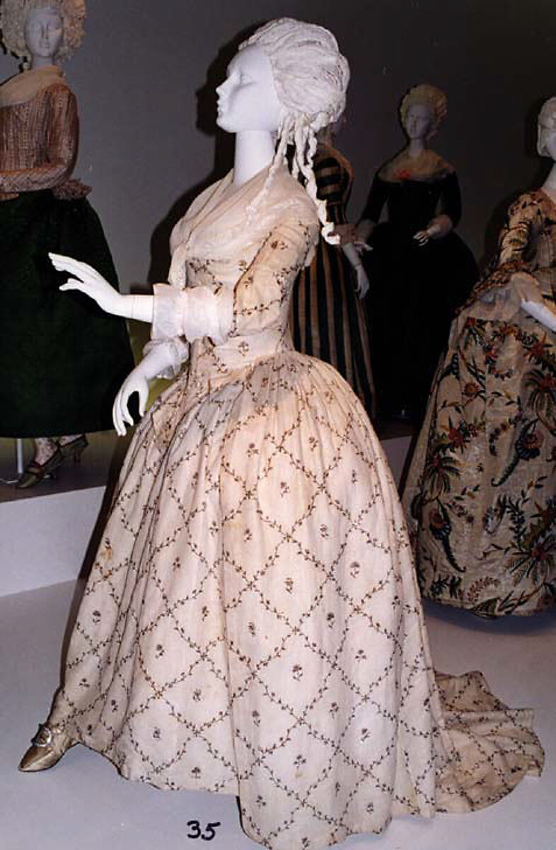 Robe à l'anglaise, cotton, metal, silk, French