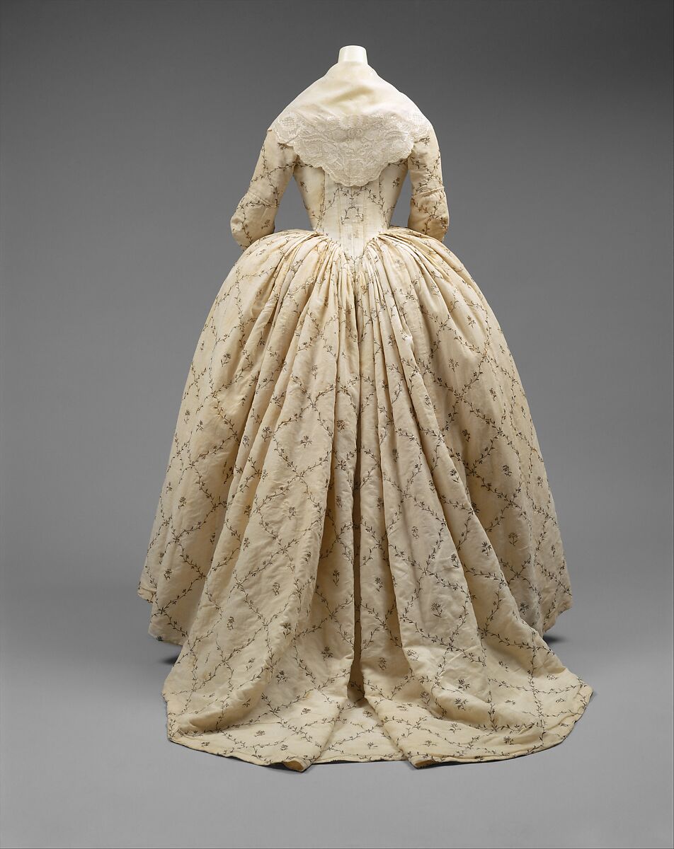 Robe à l'anglaise, cotton, metal, silk, French