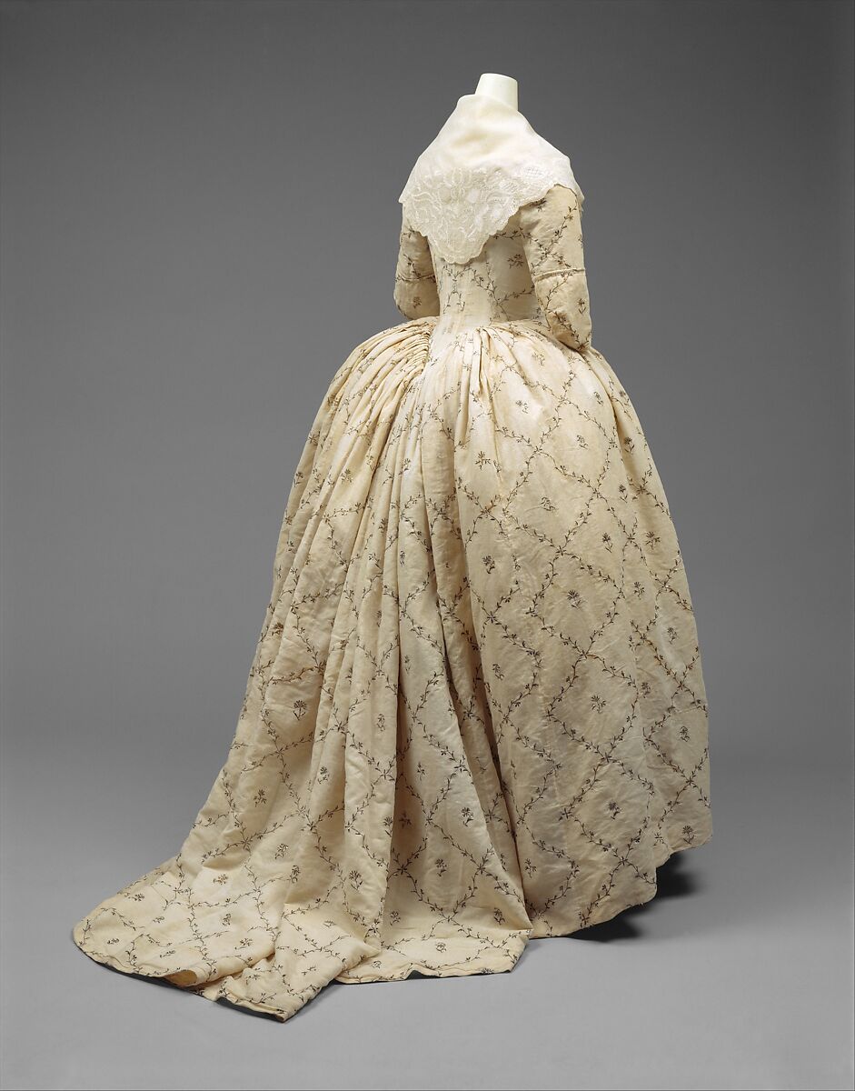 Robe à l'anglaise, cotton, metal, silk, French
