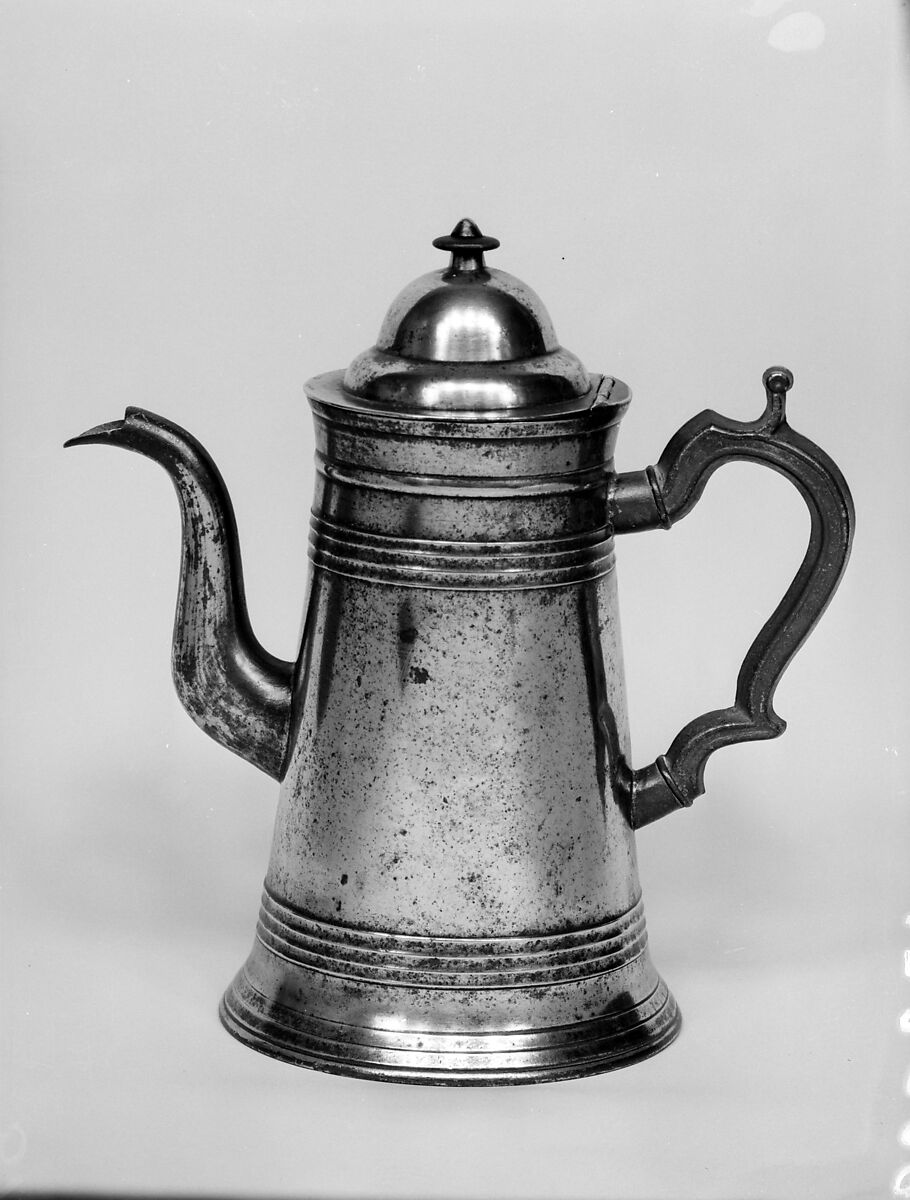 Teapot, Samuel Simpson (active 1835–52), Pewter, wood, American 