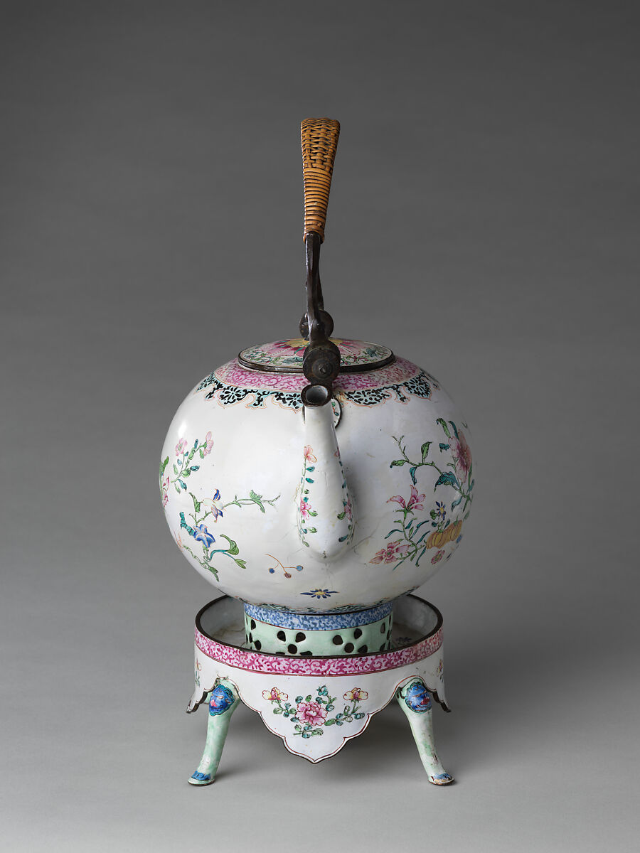 Kettle and stand, Painted enamel on copper alloy, China