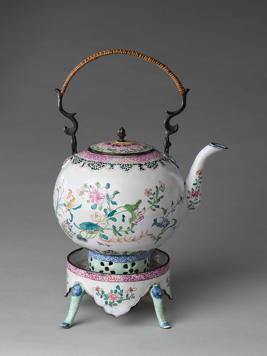 Kettle and stand, Painted enamel on copper alloy, China