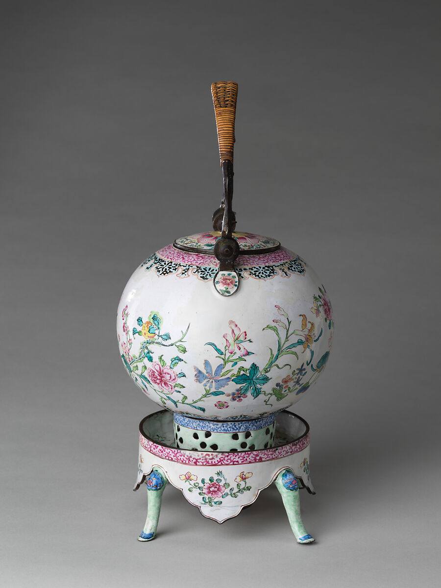 Kettle and stand, Painted enamel on copper alloy, China