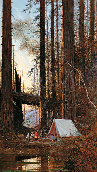 Around the Campfire (Encampment in the Redwoods), Jules Tavernier (American (born France), Paris 1844–1889 Honolulu, Hawaii), Oil on canvas, American 