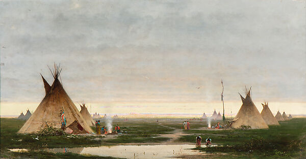 Indian Village at Dawn, Jules Tavernier (American (born France), Paris 1844–1889 Honolulu, Hawaii), Oil on canvas, American 