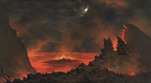 The Volcano at Night, Jules Tavernier (American (born France), Paris 1844–1889 Honolulu, Hawaii), Oil on canvas, American 