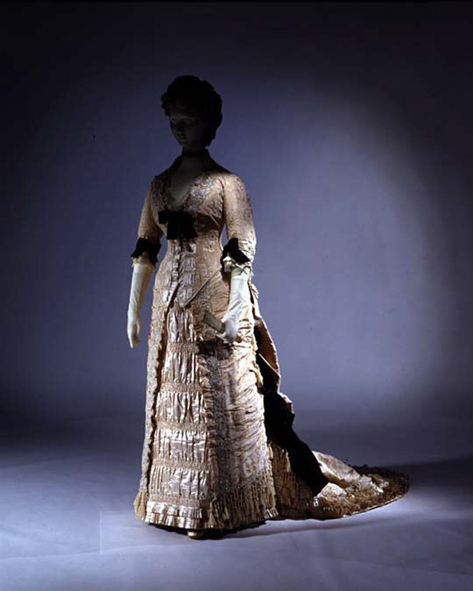 Dinner dress, Maison Vignon (French, active ca. 1850–ca. 1910), silk, glass, French