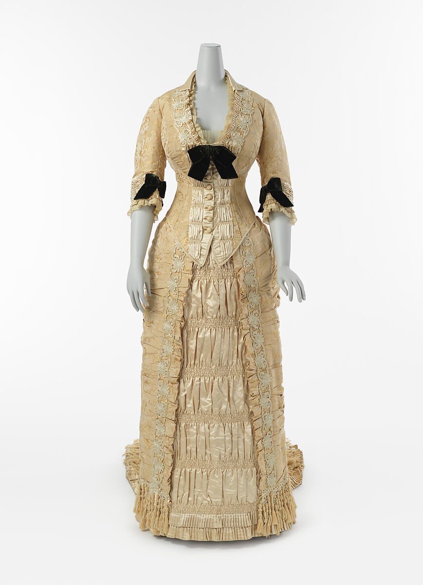 Dinner dress, Maison Vignon (French, active ca. 1850–ca. 1910), silk, glass, French